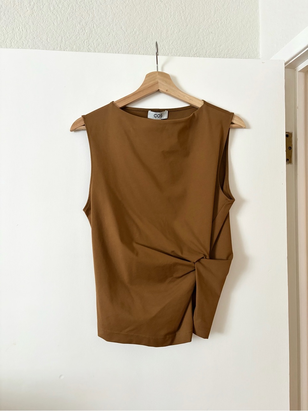 COS Dark Mustard Brown Twist-Detail Sleeveless Top